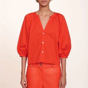 BNWT Staud dill top is cotton poplin button-down with 3/4 puffed sleeves.